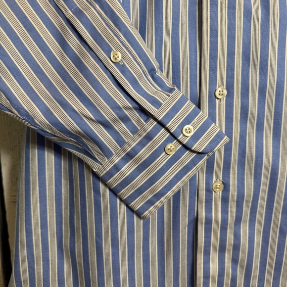Chaps Classic Button Up Dress Shirt Men’s XL Blue Stripe Long‎ Sleeve Non Iron - Picture 7 of 12